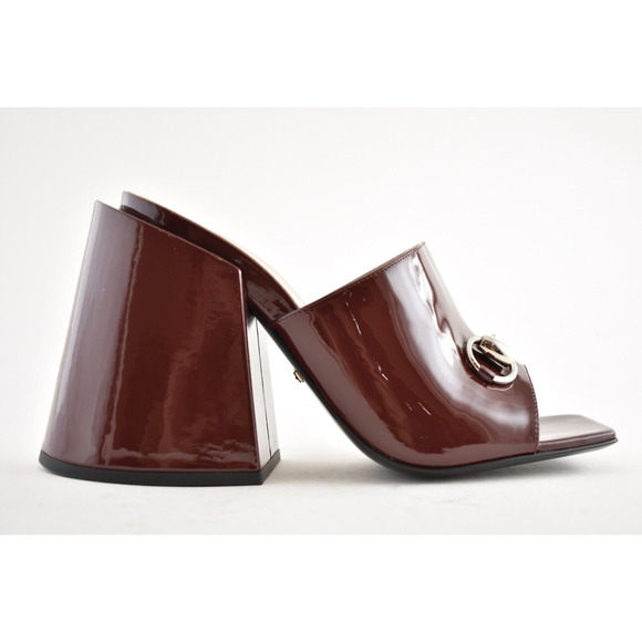 Gucci Lexi 105 Red Bordeaux Patent Backless Sandal Mule Block Heel Pump 36.5 - Picture 3 of 12
